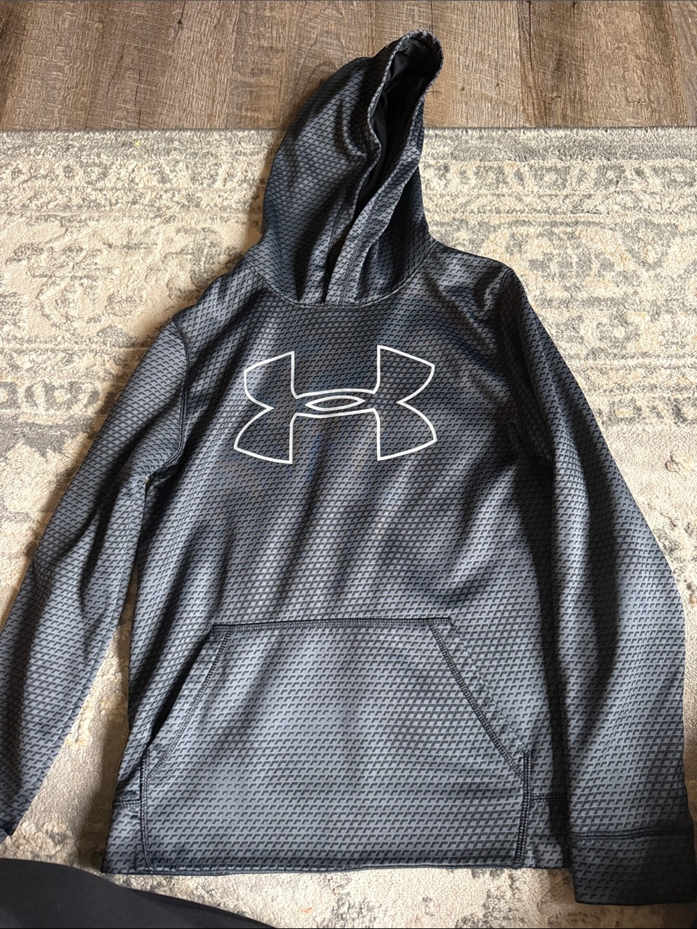 Under Armour youth Dark Gray Pullover Hoodie with White Logo